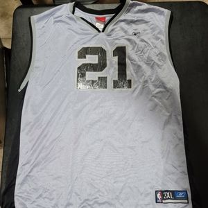 Vintage Tim Duncan #21 San Antonio Spurs basketball jersey.